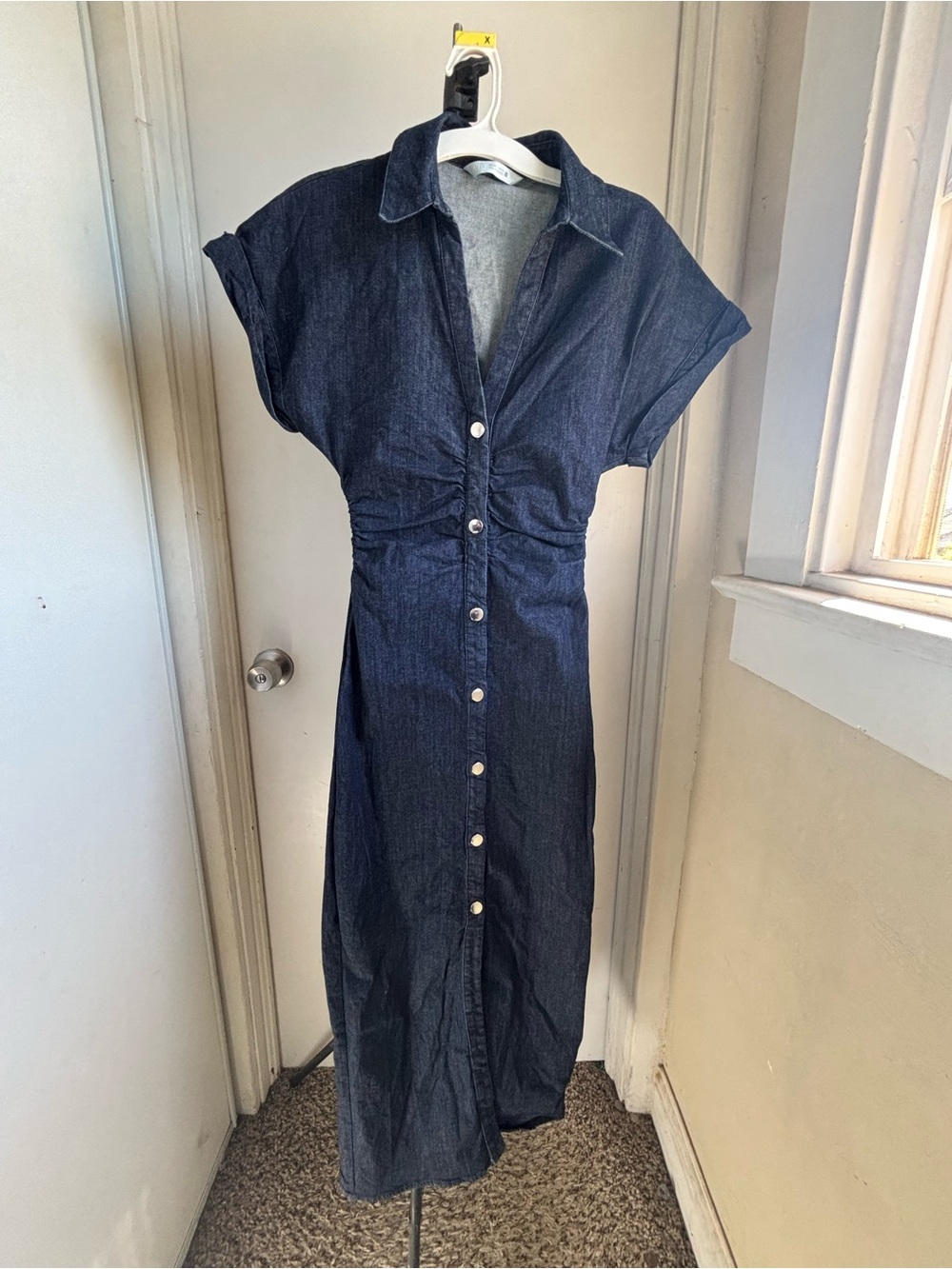 Zara Dark Blue Denim Maxi Button-Front Dress